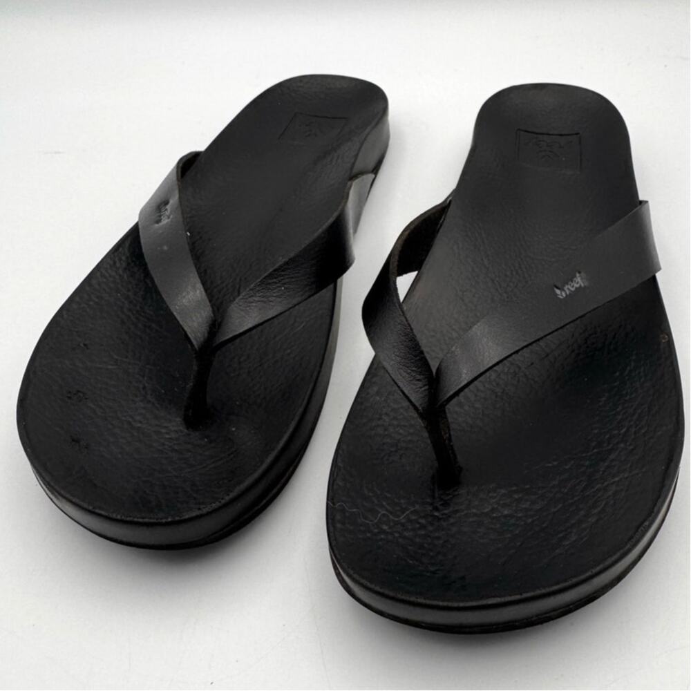 REEF Black Flip Flops Thong Sandals Womens 8 Slip On Comfort Beach Shower Pool